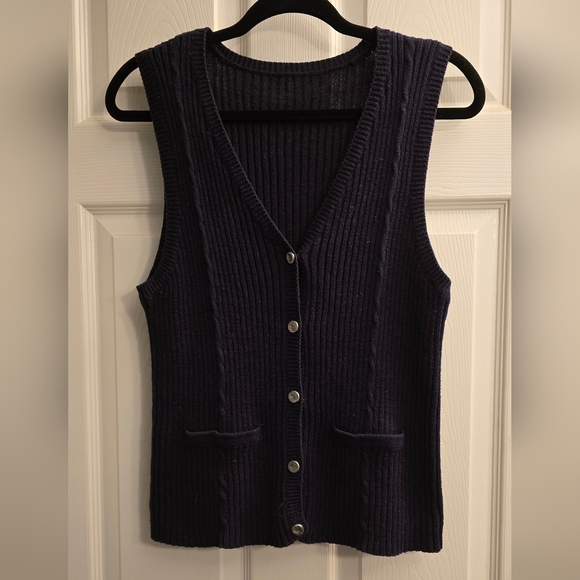 Sag Harbor Navy Button-Up Sweater Vest. SP - Picture 1 of 5